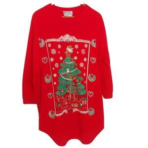 Vintage Christmas Nightgown OSFM S-XL Red Christmas Bears Cat Glitter Retro